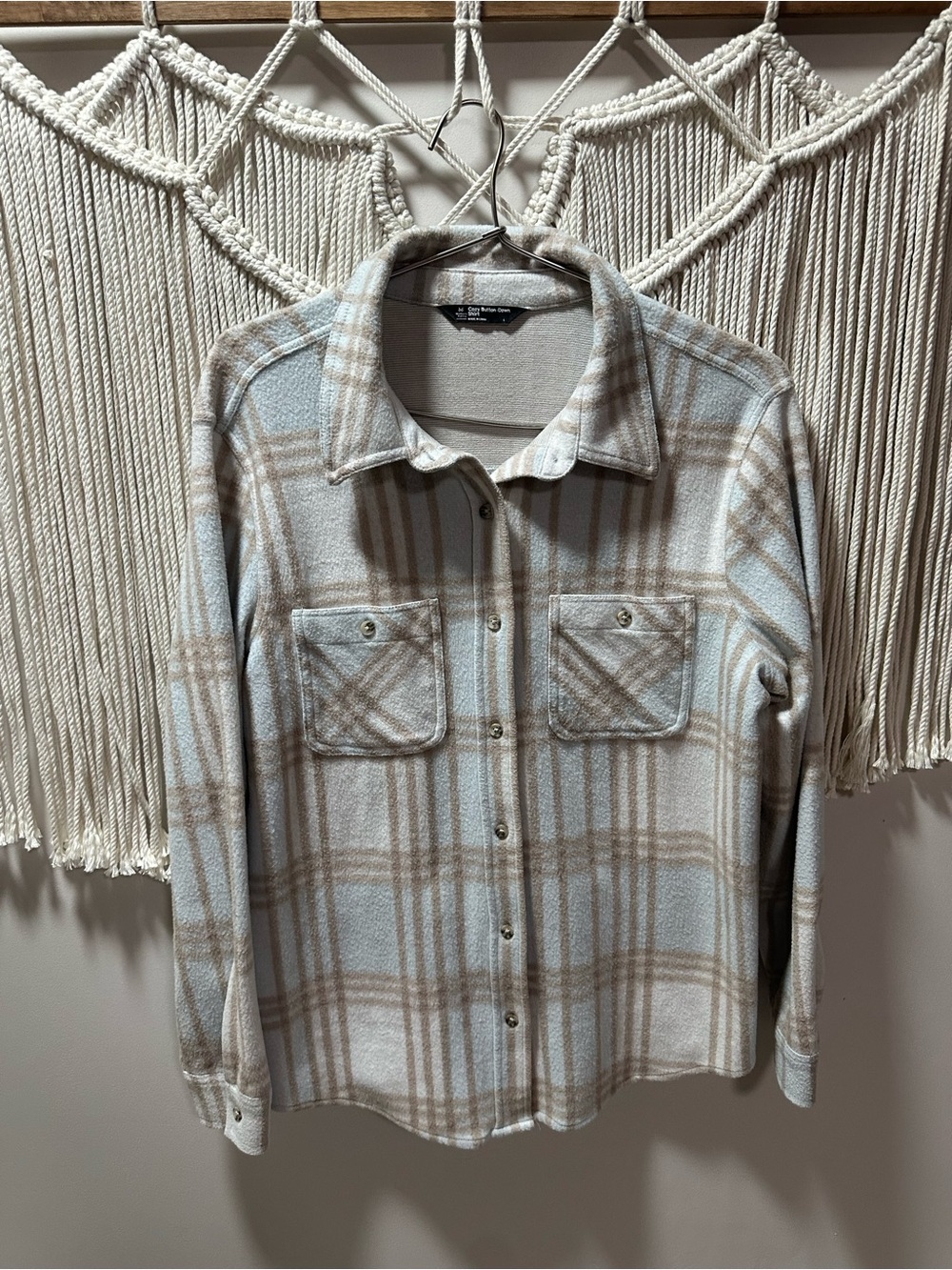 Cozy Plaid Teddy Jacket in Cream & Tan